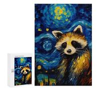 Puzzles 300 PCS pour Adolescents The Starry Night Raccoon Jeu De Puzzle Casse-tête Anti-Stress Stimulant À Compléter 300 PCS