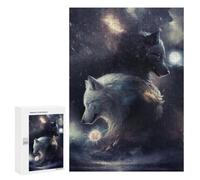 Puzzles 300 PCS pour Adolescents Two Wolves in The Moonlight -1 Puzzles pour Adultes Décoration Murale Jouet Difficile, Difficile, Stimulant À Compléter 300 PCS