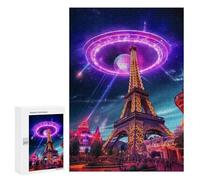 Puzzles 300 PCS pour Adolescents UFO Over Eiffel Tower Puzzle pour Adultes Jeux Amusants Une Œuvre d'art Aidez Votre Cerveau À Faire Travailler 300 PCS