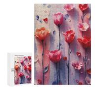 Puzzles 300 PCS pour Adolescents Watercolor Flowers and Hearts Pattern Puzzles pour Adultes Jeu De Réflexion Cadeau d'anniversaire Difficile À Compléter 300 PCS