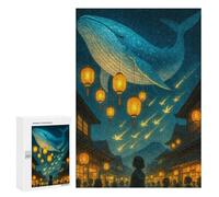 Puzzles 300 PCS pour Adolescents Whale in The Sky Over Japanese Town Puzzles pour Adultes Jeu De Réflexion Cadeau d'anniversaire Difficile À Compléter 300 PCS