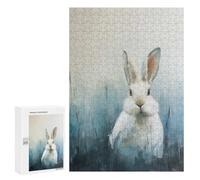 `Puzzles 300 PCS pour Adolescents White Rabbit in Blue Field Painting Puzzles pour Adultes Jeux De Détente Découpe De Précision Offre Spéciale Cadeaux pour Toute La Famille 300 PCS