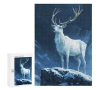 Puzzles 300 PCS pour Adolescents White Stag in Snowy Mountains Puzzle pour Adultes : Un Jeu Manuel Amusant Et Humoristique pour Un Anniversaire Ou Noël 300 PCS