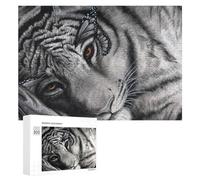 Puzzles 300 PCS pour Adolescents White Tiger with Butterfly Artistic Fusion Puzzle pour Adultes Jeux Amusants Une Œuvre d'art Aidez Votre Cerveau À Faire Travailler 300 PCS