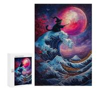 Puzzles 300 PCS pour Adolescents Wizard Cat and The Great Wave Jeu De Puzzle Casse-tête Anti-Stress Stimulant À Compléter 300 PCS