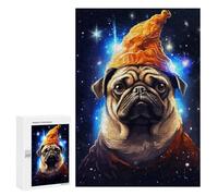 Puzzles 300 PCS pour Adolescents Wizard Pug Cute Pixel Art Jeu De Puzzle Casse-tête Anti-Stress Stimulant À Compléter 300 PCS