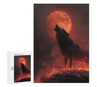 Puzzles 300 PCS pour Adolescents Wolf Howling at Blood Moon Puzzles pour Adultes Améliore La Mémoire Interaction Parent-Enfant Jouet Jeu Intellectuel 300 PCS