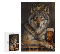 Puzzles 300 PCS pour Adolescents Wolf King Crown Pint Beer Puzzles pour Adultes Jeux De Détente Décoration Murale Idéal comme Cadeau pour Toute La Famille 300 PCS