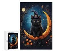 Puzzles 300 PCS pour Adultes Black Cat and Blood Moon Adolescents Puzzles Jeu Manuel Découpe De Précision Aide À Stimuler Le Cerveau 300 PCS