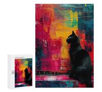 Puzzles 300 PCS pour Adultes Black Cat on Abstract Background Adolescents Puzzles Jeu Manuel Découpe De Précision Aide À Stimuler Le Cerveau 300 PCS