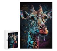 Puzzles 300 PCS pour Adultes Colorful Giraffe with Glasses Art Print-1 Puzzles pour Adolescents Activités Familiales Défi Éducatif Jeu Stimulant Et Divertissement en Famille 300 PCS