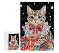 Puzzles 300 PCS pour Adultes Festive Cat with Gift Adolescents Puzzles Jeu Manuel Découpe De Précision Aide À Stimuler Le Cerveau 300 PCS