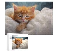 Puzzles 300 PCS pour Adultes Fluffy Orange Kitten on Blanket Puzzle, Jouet, Décoration Murale, mais Amusant Et Humoristique, Cadeau d'anniversaire Unique 300 PCS