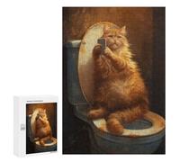 Puzzles 300 PCS pour Adultes Funny Cat Taking A Selfie at Bathroom Adolescents Puzzles Jeu Manuel Découpe De Précision Aide À Stimuler Le Cerveau 300 PCS