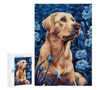 Puzzles 300 PCS pour Adultes Labrador Retriever in Blue Flowers Adolescents Puzzles Jeu Manuel Découpe De Précision Aide À Stimuler Le Cerveau 300 PCS