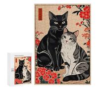 Puzzles 300 PCS pour Adultes Love Cat Japanese Art Adolescents Puzzles Jeu Manuel Découpe De Précision Aide À Stimuler Le Cerveau 300 PCS