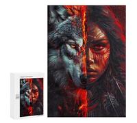 Puzzles 300 PCS pour Adultes Red Native American Wolf Puzzles pour Adultes Jeux De Famille Difficile Difficile pour Anniversaire, Noël 300 PCS