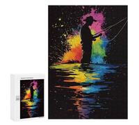 Puzzles 300 PCS pour Adultes Silhouette Fisherman with Colorful Splashes Adolescents Puzzles Jeu Manuel Découpe De Précision Aide À Stimuler Le Cerveau 300 PCS
