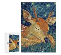 Puzzles 300 PCS pour Adultes Sleeping Deer Under Starry Night Puzzle pour Adultes - Jouets Anti-Stress - Améliore La Mémoire pour Les Joueurs 300 PCS