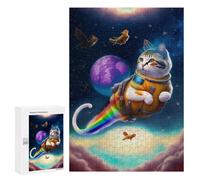 Puzzles 300 PCS pour Adultes Space Cat with Rainbow Tail Adolescents Puzzles Jeu Manuel Découpe De Précision Aide À Stimuler Le Cerveau 300 PCS