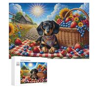 Puzzles 300 PCS pour Adultes Summer Picnic with Dachshund Puzzle, Jouet, Décoration Murale, mais Amusant Et Humoristique, Cadeau d'anniversaire Unique 300 PCS