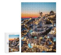 Puzzles 300 PCS pour Adultes Sunset in Oia Santorini Puzzle pour Adultes - Jouets Anti-Stress - Améliore La Mémoire pour Les Joueurs 300 PCS