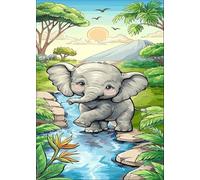 Puzzles 300 Pièces Adultes Rivière D'Éléphants Dessin Animé 40x28 cm, Jeu éducatif Défi Jouet Développe Observation et Logique, Puzzle 300 Pieces