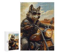 Puzzles 300 pièces pour adolescents Wolf Biker dans Paysage du Désert Puzzles pour Adultes - Un jeu pratique, amusant et humoristique pour anniversaire, Noël 300 pièces