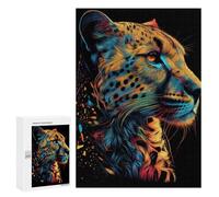 Puzzles 300 pièces pour adultes Coloré Cheetah Portrait -1 pour adolescents Puzzles Jouets Décoration murale Analyse et logique Cadeaux de Noël et d'anniversaire 300 pièces