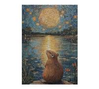 Puzzles 38x26cm/1000pcs Capybara Under Starry Sky Casse-tête pour Adultes, Jeu De Réflexion, pour S'amuser en Famille, Cadeaux d'anniversaire Et De Noël Uniques 38x26cm/1000pcs