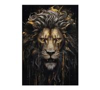 Puzzles 38x26cm/1000pcs Dark Lion in Gold Casse-tête pour Adultes, Jeu De Réflexion, pour S'amuser en Famille, Cadeaux d'anniversaire Et De Noël Uniques 38x26cm/1000pcs