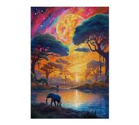 Puzzles 38x26cm/1000pcs Elephant Serenity A Vibrant Sunset Scene Puzzles pour Adultes, Jeu Familial, Cadeaux pour Femmes, À Offrir À Toute La Famille 38x26cm/1000pcs