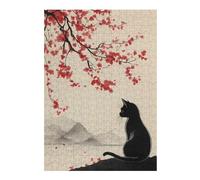 Puzzles 38x26cm/1000pcs pour Adolescents Black Cat and The Cherry Blossom Tree Puzzle Jeux De Détente Vacances À La Maison Passer Le Temps pour Les Jeux 38x26cm/1000pcs