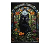 Puzzles 38x26cm/1000pcs pour Adolescents Black Cat Stained Glass Puzzle pour Adultes Jeu De Réflexion Analyse Et Logique Cadeaux pour Amis Et Famille 38x26cm/1000pcs