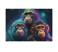 Puzzles 38x26cm/1000pcs pour Adolescents Colorful Chimpanzee Trio in Space Puzzle Adulte Jeu Manuel Décoration Parfaite Aide À Exercer Le Cerveau 38x26cm/1000pcs