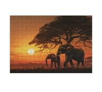 Puzzles 38x26cm/1000pcs pour Adolescents Elephants at Sunset in Africa Puzzle Adulte Jeu Manuel Décoration Parfaite Aide À Exercer Le Cerveau 38x26cm/1000pcs