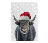 Puzzles 38x26cm/1000pcs pour Adolescents Festive Christmas Yak with Santa Hat Puzzles pour Adolescents - Jeu Manuel - Décoration Murale - Cadeaux Anti-Stress 38x26cm/1000pcs