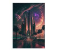 Puzzles 38x26cm/1000pcs pour Adolescents Future Cityscape with Palm Trees -3 Puzzles pour Adultes Jeux Familiaux Décoration Murale Aide À Stimuler Le Cerveau 38x26cm/1000pcs