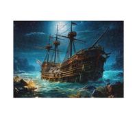Puzzles 38x26cm/1000pcs pour Adolescents Ghost Ship in Moonlit Sea Puzzle Adulte Jeu Manuel Décoration Parfaite Aide À Exercer Le Cerveau 38x26cm/1000pcs