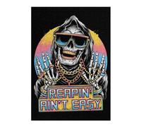 Puzzles 38x26cm/1000pcs pour Adolescents Reapin' Ain't Easy Cool Skeleton Art Puzzles pour Adultes, Jeux De Détente, Défi Difficile, Cadeau d'anniversaire, Cadeaux, 38x26cm/1000pcs