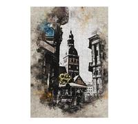 Puzzles 38x26cm/1000pcs pour Adolescents Riga Latvia Watercolor Puzzles pour Adultes Jeux Relaxants Qui Améliorent La Mémoire, Parfaits comme Cadeaux pour Toute La Famille 38x26cm/1000pcs