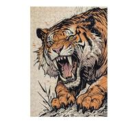 Puzzles 38x26cm/1000pcs pour Adolescents Roaring Sabertooth Tiger Illustration Puzzles pour Adultes Jeux Familiaux Décoration Murale Aide À Stimuler Le Cerveau 38x26cm/1000pcs