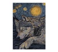 Puzzles 38x26cm/1000pcs pour Adolescents Sleeping Wolf Starry Night Art Puzzles pour Adultes Jeux De Société pour S'amuser en Famille Un pour Les Jeux 38x26cm/1000pcs