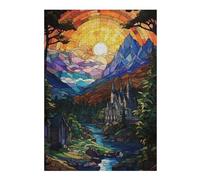 Puzzles 38x26cm/1000pcs pour Adolescents Stained Glass Fantasy Landscape with Castle Puzzles pour Adultes Décoration Murale Jouet Une Œuvre d'art Cadeaux pour Les Amis Et La Famille 38x26cm/1000pcs