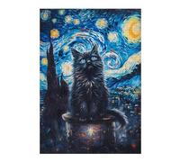 Puzzles 38x26cm/1000pcs pour Adolescents Starry Night Cat Puzzles pour Adultes Jeux De Détente Découpe De Précision Défi À Compléter 38x26cm/1000pcs