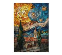 Puzzles 38x26cm/1000pcs pour Adolescents Starry Night Stained Glass Mosaic Artwork Puzzles pour Adultes, Jouets Anti-Stress, Course De Vitesse Manuelle, Cadeaux De Réduction du Stress 38x26cm/1000pcs