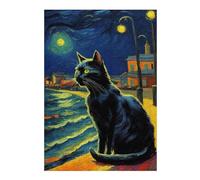 Puzzles 38x26cm/1000pcs pour Adolescents The Starry Night Black Cat Puzzle pour Adultes Jeux De Détente Décoration Parfaite Défi Éducatif 38x26cm/1000pcs