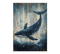 Puzzles 38x26cm/1000pcs pour Adolescents Whale Art on Wood Panel Ocean Folk Art Print Puzzle Jeux De Détente Vacances À La Maison Passer Le Temps pour Les Jeux 38x26cm/1000pcs