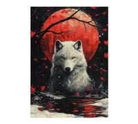 Puzzles 38x26cm/1000pcs pour Adolescents White Wolf Red Moon Puzzles pour Adultes Jeux Relaxants Qui Améliorent La Mémoire, Parfaits comme Cadeaux pour Toute La Famille 38x26cm/1000pcs