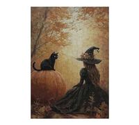 Puzzles 38x26cm/1000pcs pour Adolescents Witch and Black Cat Jeu De Puzzle Familial pour Adultes, Amusant Et Humoristique, pour Stimuler Le Cerveau 38x26cm/1000pcs